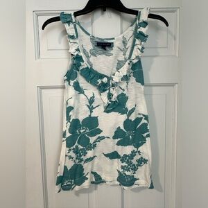 American Eagle floral teal and white tank top - XSmall